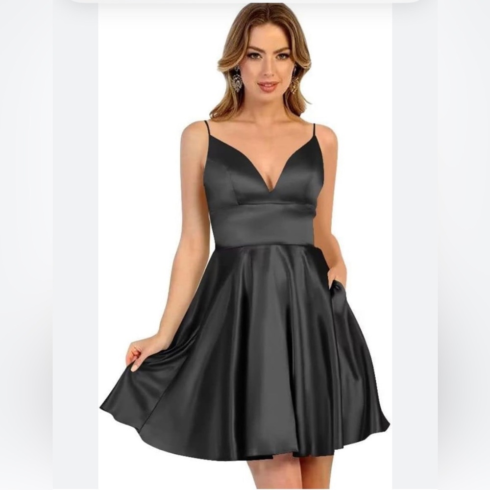 ✨⚡️💥YIANN V-Neck Homecoming Dress with Pockets One Line Sleeveless Satin Short